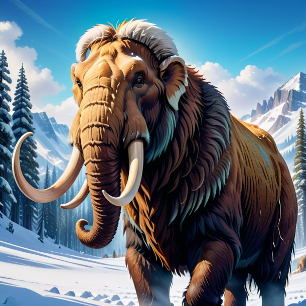 Illustration of a mammoth in a vest in the snow