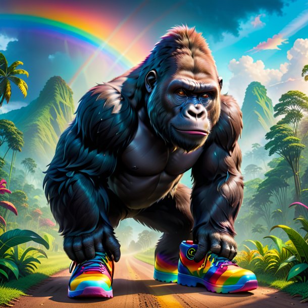 Pic of a gorilla in a shoes on the rainbow