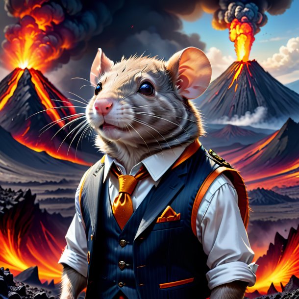 Drawing of a rat in a vest in the volcano