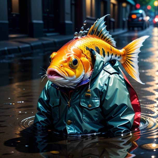 Dessin d'un poisson dans une veste dans la flaque