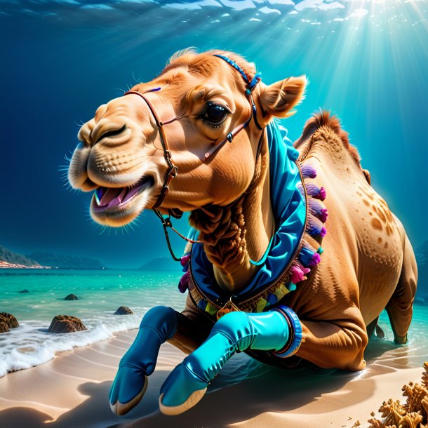 Picture of a camel in a gloves in the sea