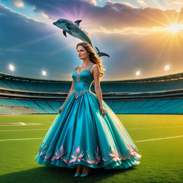 Pic of a dolphin in a dress on the field