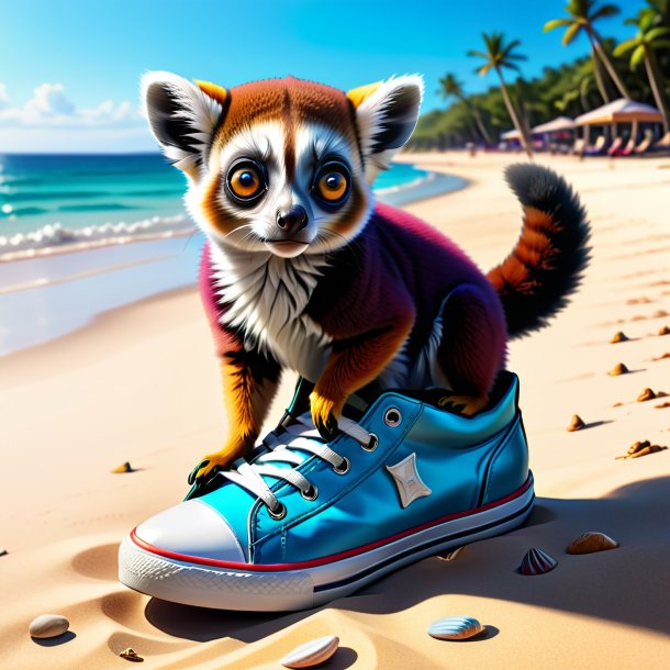 Drawing of a lemur in a shoes on the beach