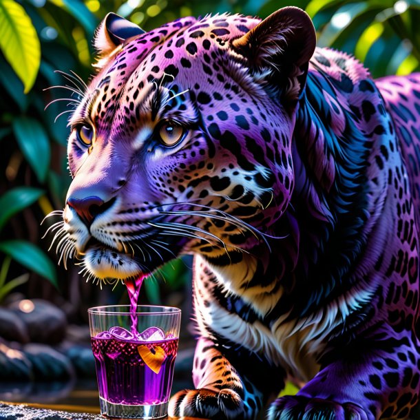 Image d'un jaguar pourpre buvant