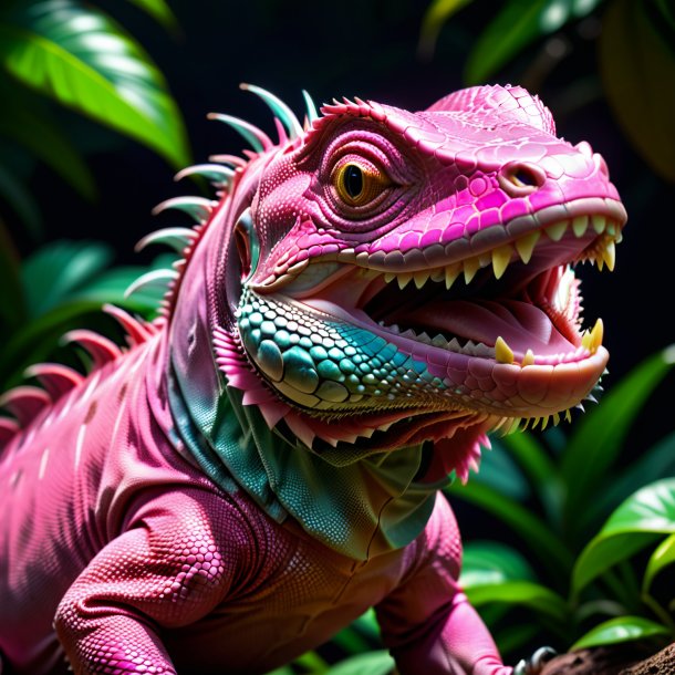 Pic d'une iguane souriante rose