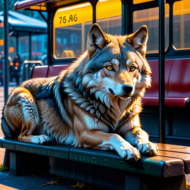 Photo of a resting of a wolf on the bus stop