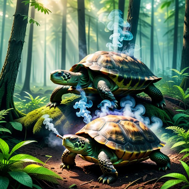 Image of a smoking of a turtle in the forest