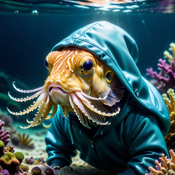 Foto de una sepia en una sudadera con capucha en el agua