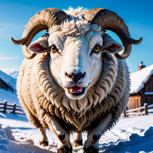 Photo d'une colère d'un mouton dans la neige