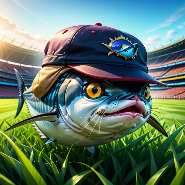 Illustration of a tuna in a cap on the field