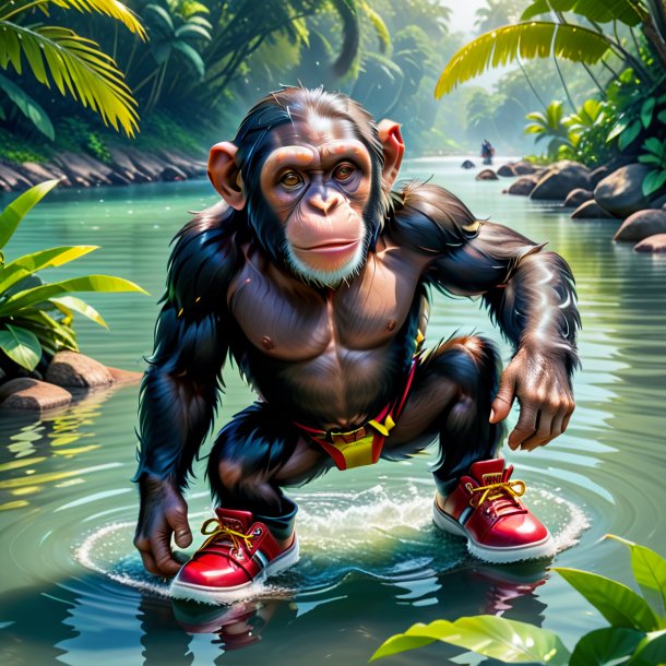 Pic of a chimpanzee in a shoes in the water