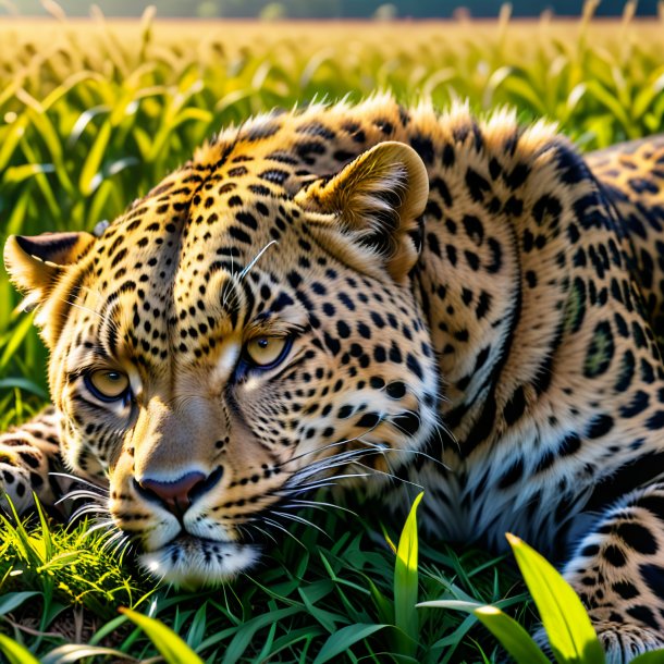 Foto de um sono de um leopardo no campo