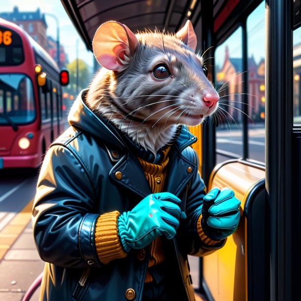 Drawing of a rat in a gloves on the bus stop