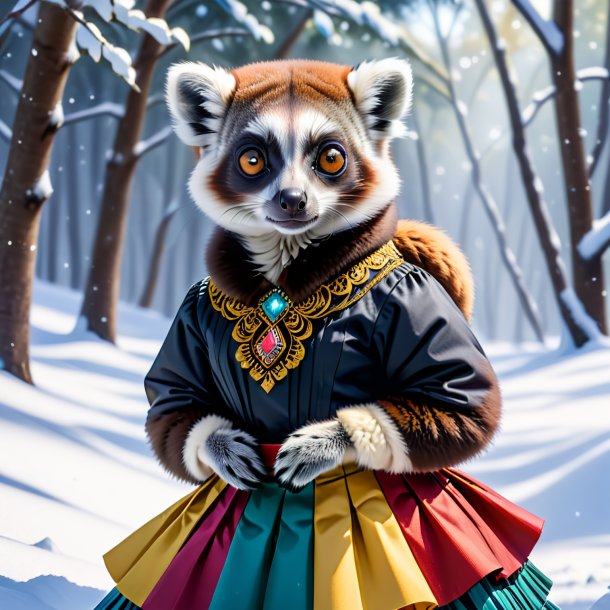 Image of a lemur in a skirt in the snow