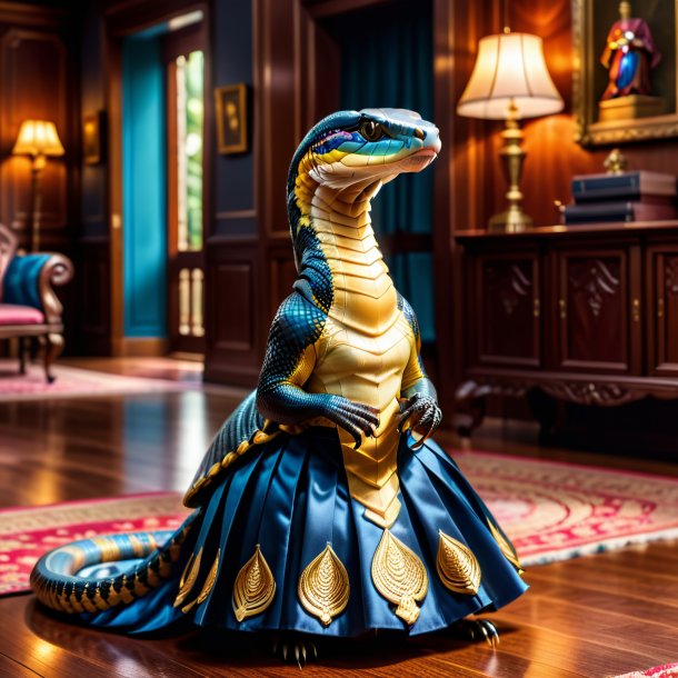 Photo of a king cobra in a skirt in the house