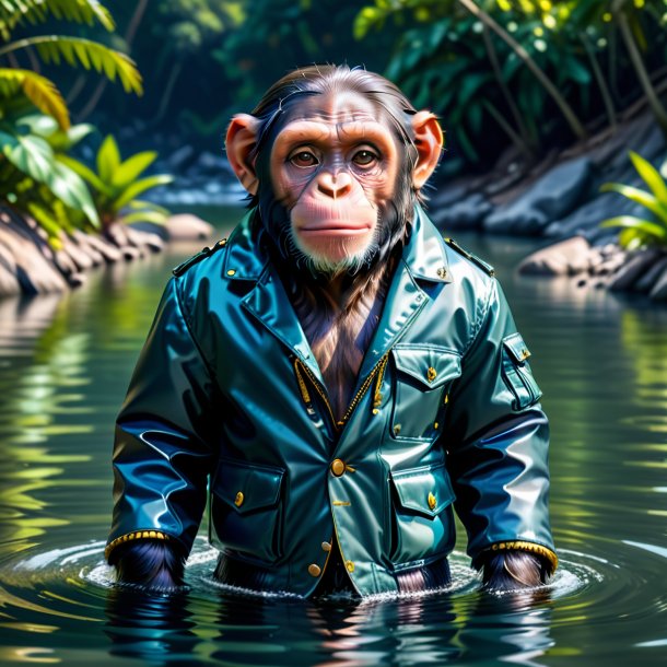 Pic of a chimpanzee in a jacket in the water