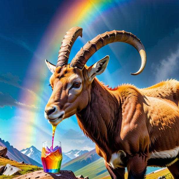 Pic d'une boisson d'ibex sur l'arc-en-ciel