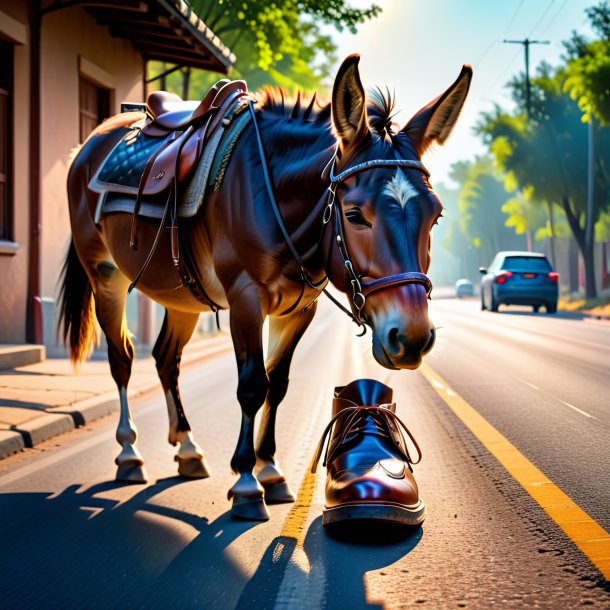 Foto de uma mula em um sapatos na estrada