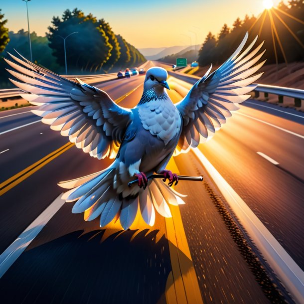 Drawing of a dove in a belt on the highway