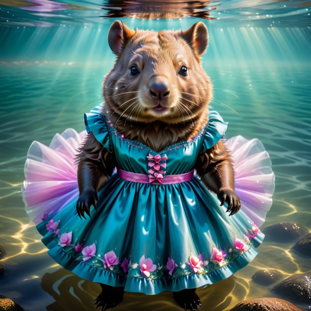 Retrato de um wombat em um vestido na água