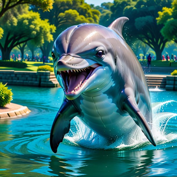 Image of a threatening of a dolphin in the park