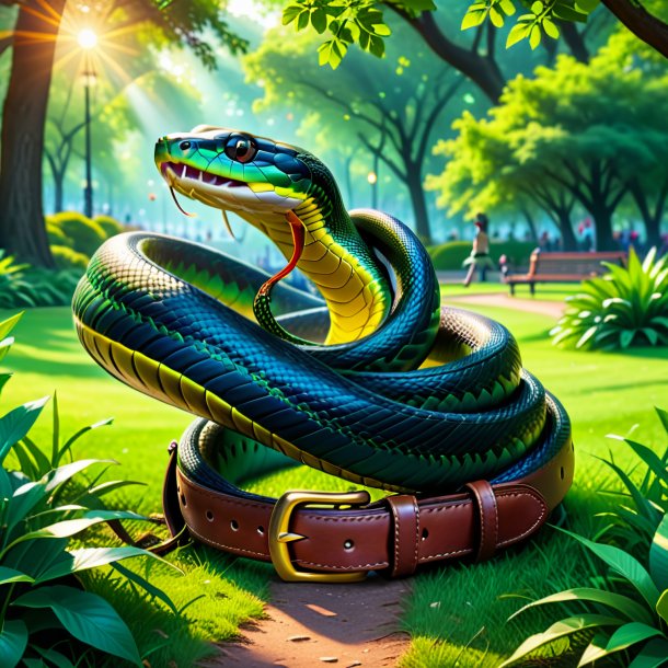 Drawing of a snake in a belt in the park