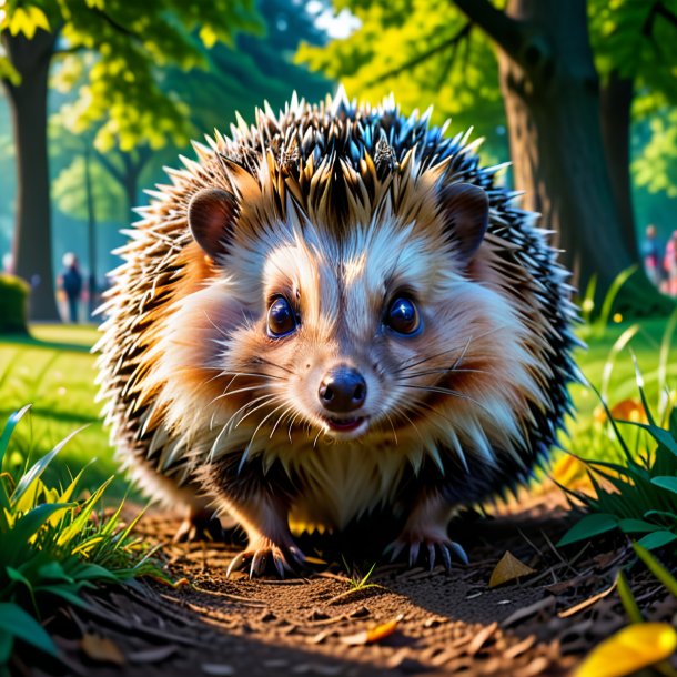 Pic of a threatening of a hedgehog in the park