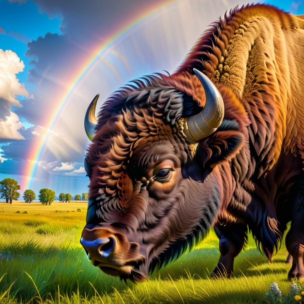 Pic of a sleeping of a bison on the rainbow