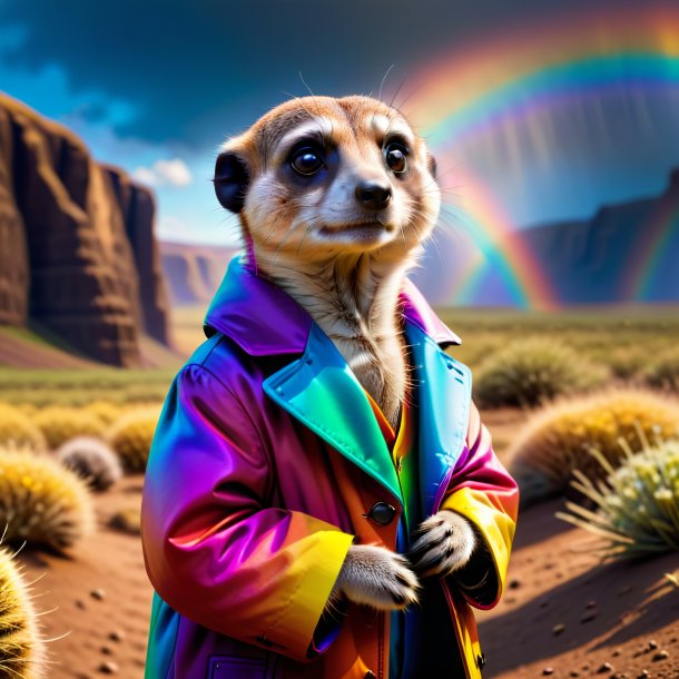 Imagem de um meerkat em um casaco no arco-íris