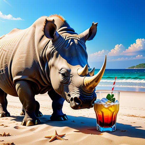 Photo of a drinking of a rhinoceros on the beach