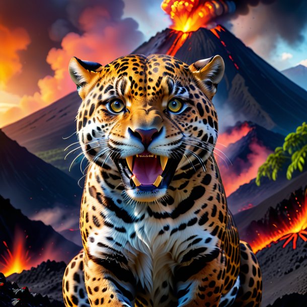 Image of a smiling of a jaguar in the volcano