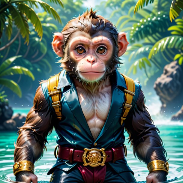 Picture of a monkey in a belt in the water