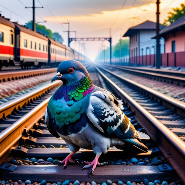 Foto de un sueño de una paloma en las vías del tren