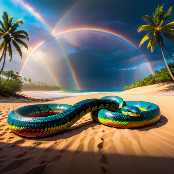 Photo d'une attente d'un cobra sur l'arc-en-ciel