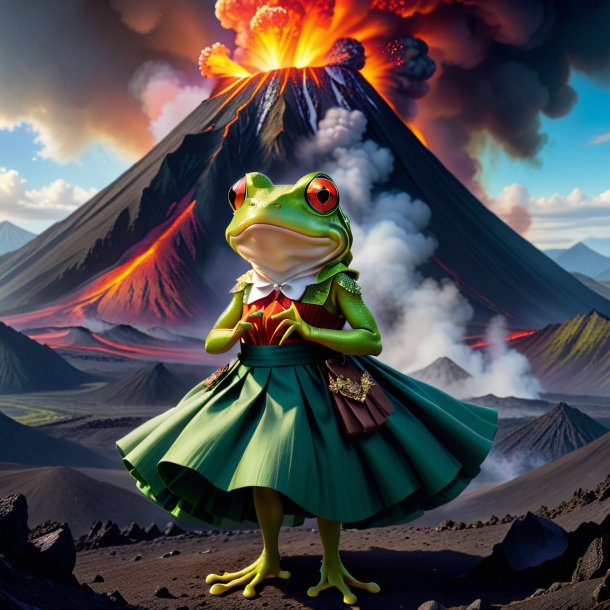 Illustration of a frog in a skirt in the volcano