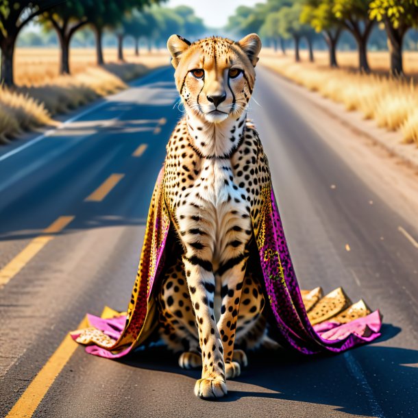 Drawing of a cheetah in a dress on the road