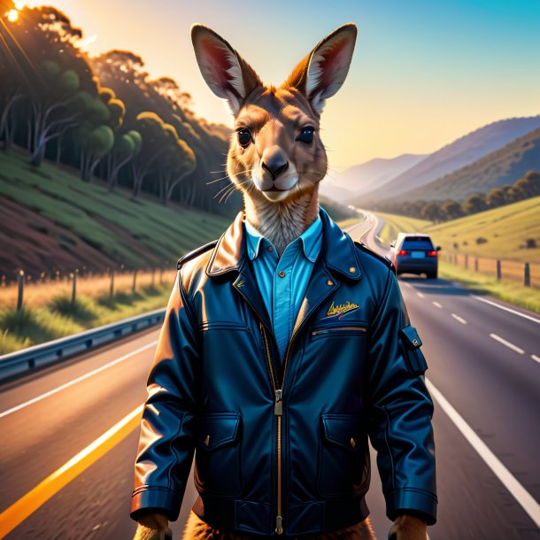 Illustration of a kangaroo in a jacket on the highway