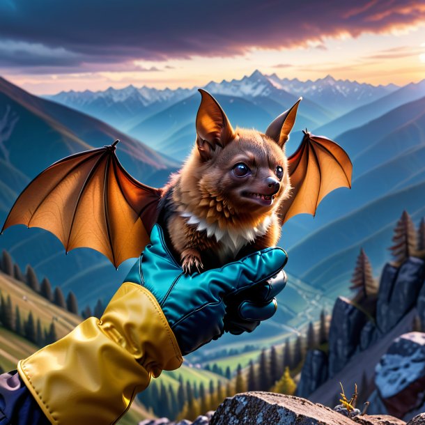 Picture of a bat in a gloves in the mountains