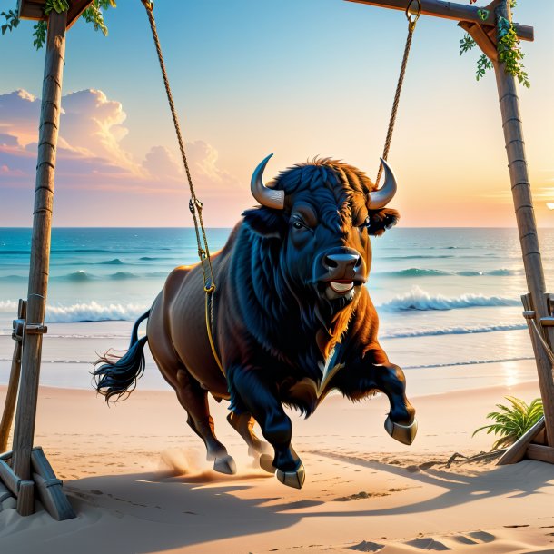 Pic of a swinging on a swing of a buffalo on the beach