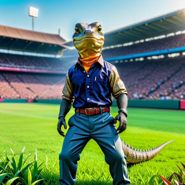 Pic of a monitor lizard in a trousers on the field