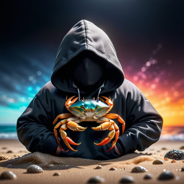 Photo of a crab in a black hoodie