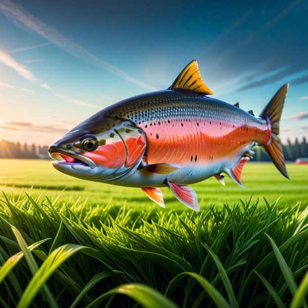 Picture of a salmon in a belt on the field