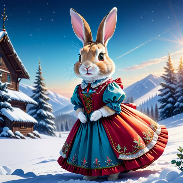 Illustration of a rabbit in a dress in the snow