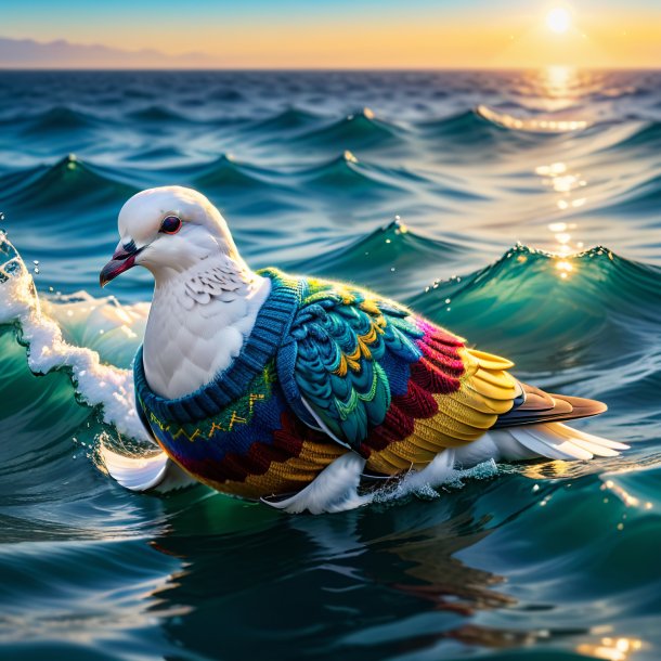 Image of a dove in a sweater in the sea