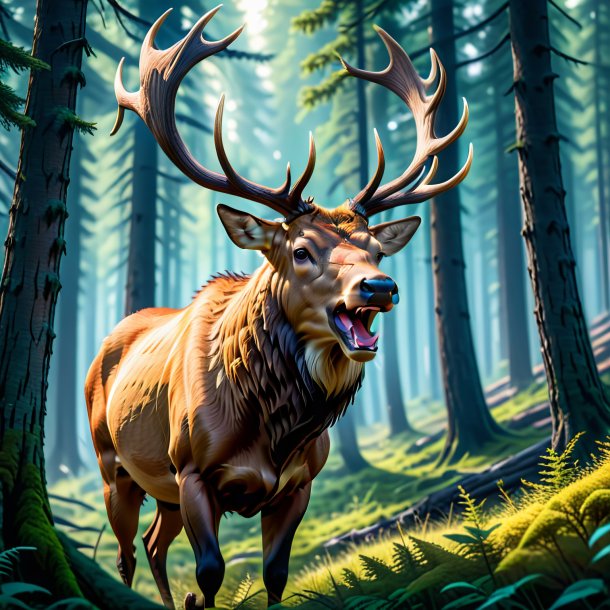 Picture of a angry of a elk in the forest