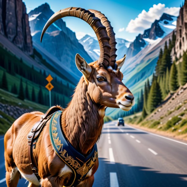 Photo d'un ibex dans un gilet sur la route