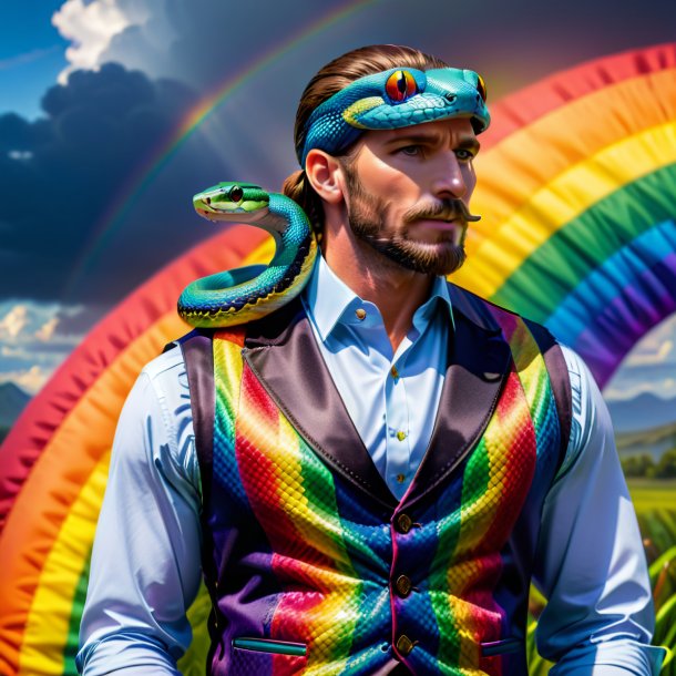 Picture of a snake in a vest on the rainbow