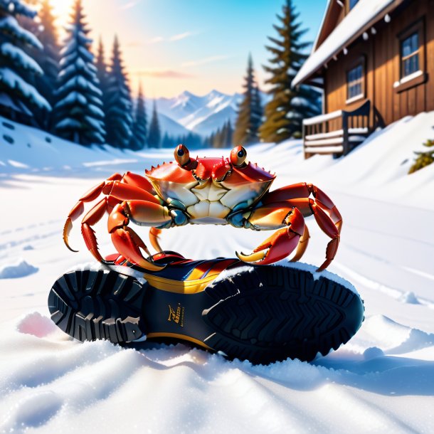 Picture of a crab in a shoes in the snow