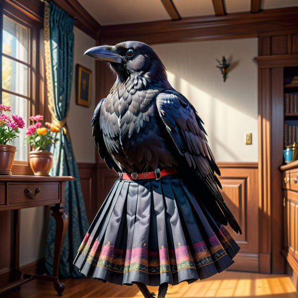 Drawing of a crow in a skirt in the house