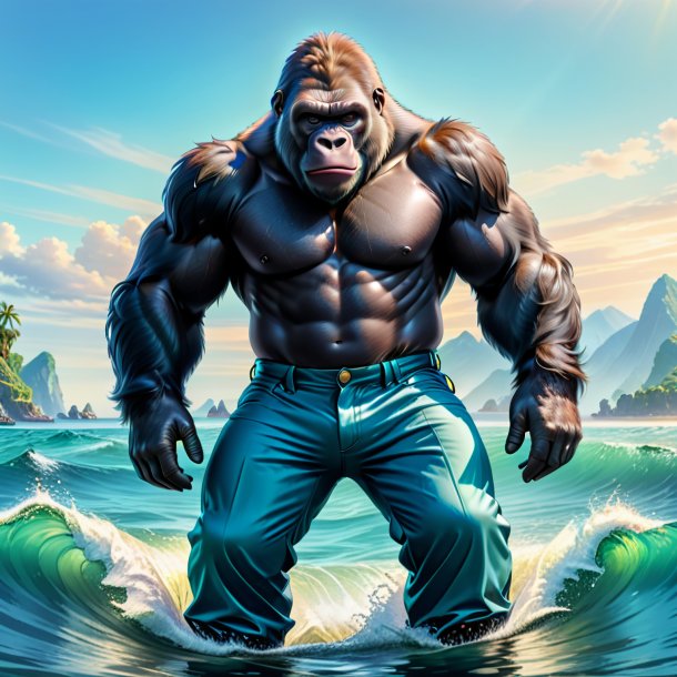 Drawing of a gorilla in a trousers in the sea